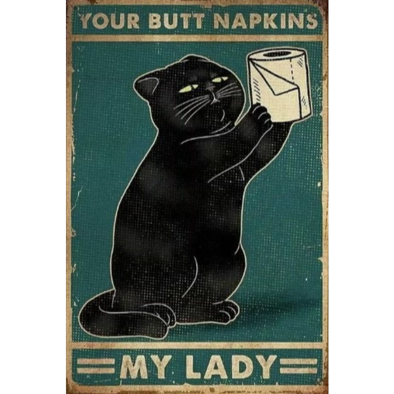 Vintage Collectible Signs - Preto engraçado gato sinal de metal